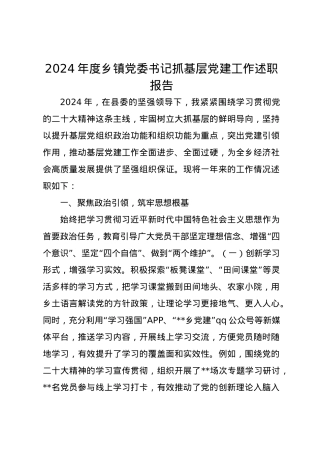 2024年度乡镇党委书记抓基层党建工作述职报告.docx