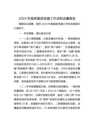 2024年度抓基层X建工作述职述廉报告.docx