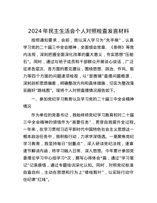 2024年民主生活会个人对照检查发言材料 (2).docx