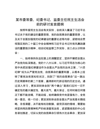 某市委常委、纪委书记、监委主任民主生活会前的研讨发言提纲.docx