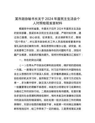 某市政协秘书长关于2024年度民主生活会个人对照检视发言材料.docx