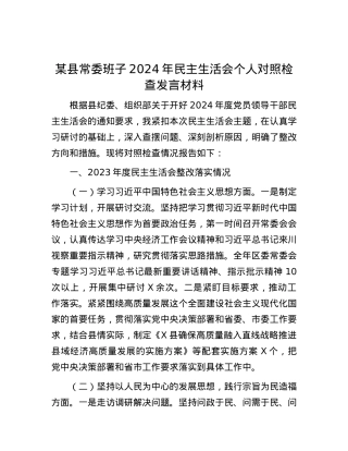 某县常委班子2024年民主生活会个人对照检查发言材料.docx