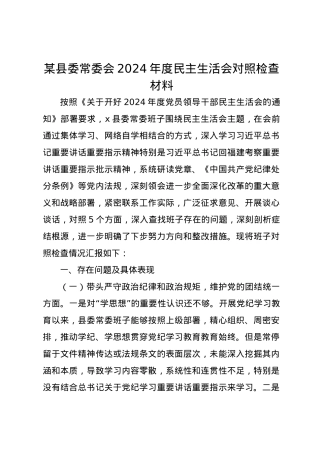 某县委常委会2024年度民主生活会对照检查材料（四个带头）.docx
