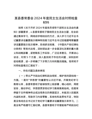 某县委常委会2024年度民主生活会对照检查材料.docx