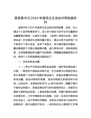 某县委书记2024年度民主生活会对照检查材料 (2).docx