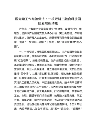 区X建工作经验做法：一核双链三融合  释放园区发展新动能.docx