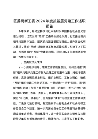 区委两新工委2024年度抓基层党建工作述职报告.docx