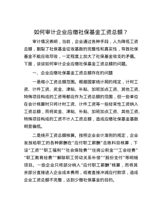 如何审计企业应缴社保基金工资总额？.docx