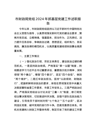 市财政局X组2024年抓基层X建工作述职报告.docx