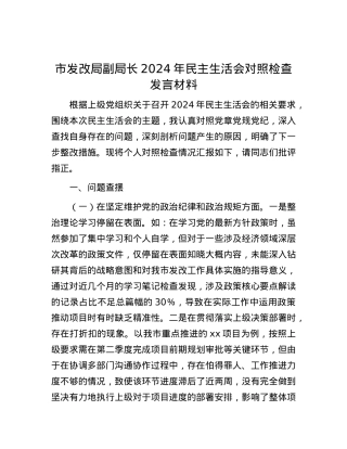 市发改局副局长2024年民主生活会对照检查发言材料.docx