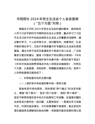 市局局长2024年民主生活会个人发言提纲（“五个方面”对照）.docx