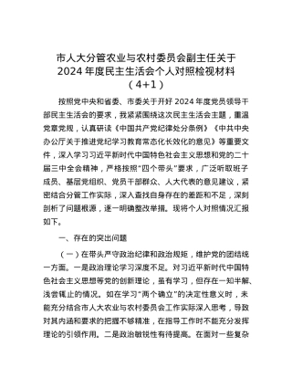 市人大分管农业与农村委员会副主任关于2024年度民主生活会个人对照检视材料（4+1） (2).docx