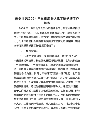市委书记2024年X组织书记抓基层X建工作报告 (2).docx