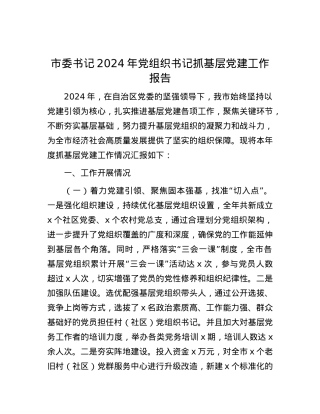 市委书记2024年X组织书记抓基层X建工作报告.docx