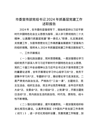 市委宣传部X组书记2024年抓基层X建工作述职报告.docx