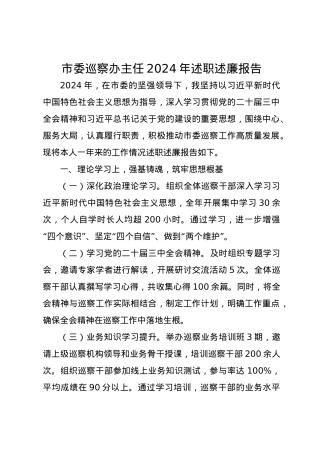 市委巡察办主任2024年述职述廉报告.docx