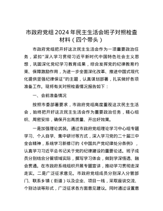市政府X组2024年民主生活会班子对照检查材料（四个带头） (2).docx