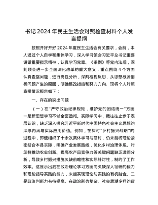 书记2024年民主生活会对照检查材料个人发言提纲.docx