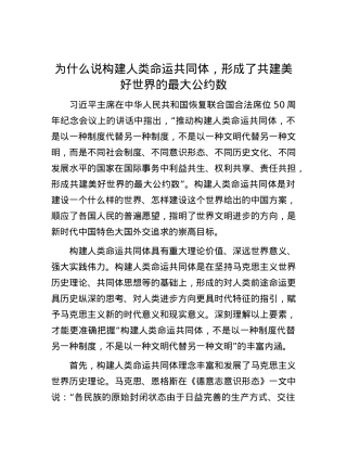 为什么说构建人类命运共同体，形成了共建美好世界的最大公约数.docx