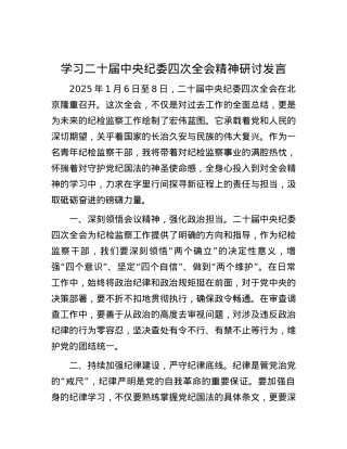 学习二十届中央纪委四次全会精神研讨发言.docx