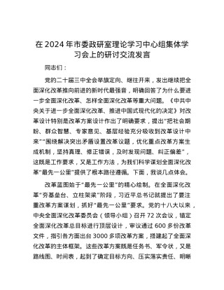 在2024年市委政研室理论学习中心组集体学习会上的研讨交流发言.docx