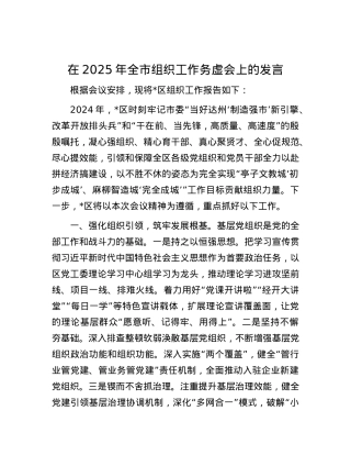 在2025年全市组织工作务虚会上的发言.docx