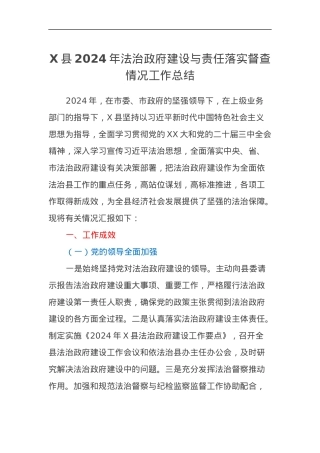 X县2024年法治政府建设与责任落实督查情况工作总结.docx