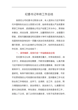 公司国企纪委书记2024年终工作总结.docx