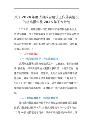 关于2024年度法治政府建设工作落实情况的总结报告及2025年工作计划.docx