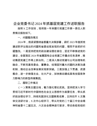 企业X委书记2024年抓基层X建工作述职报告.docx