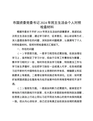 市国资委X委书记2024年民主生活会个人对照检查材料.docx