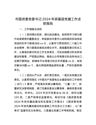 市国资委X委书记2024年抓基层X建工作述职报告有重名 724837.docx
