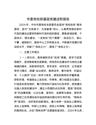 市委X校抓基层X建述职报告.docx