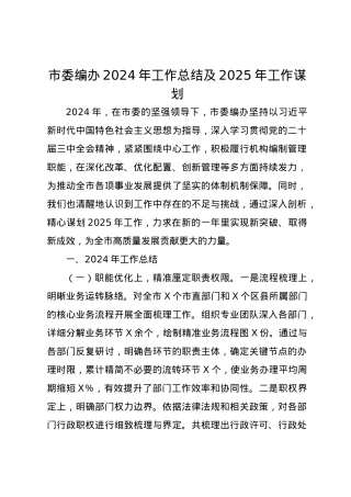 市委编办2024年工作总结及2025年工作谋划.docx