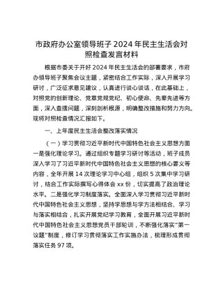 市政府办公室领导班子2024年民主生活会对照检查发言材料.docx
