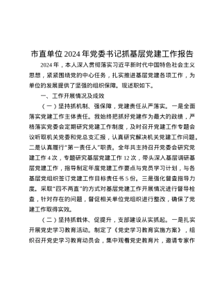 市直单位2024年X委书记抓基层X建工作报告.docx