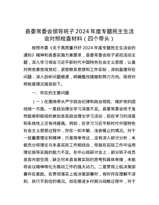 县委常委会领导班子2024年度专题民主生活会对照检查材料（四个带头）.docx