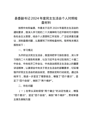 县委副书记2024年度民主生活会个人对照检查材料.docx