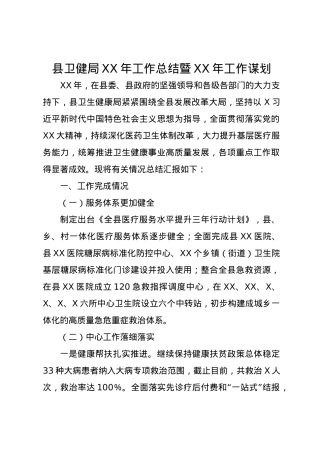 县卫健局XX年工作总结暨XX年工作谋划.docx