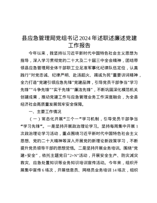 县应急管理局X组书记2024年述职述廉述X建工作报告.docx