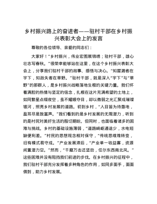 乡村振兴路上的奋进者 —— 驻村干部在乡村振兴表彰大会上的发言.docx