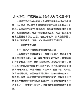 乡长2024年度民主生活会个人对照检查材料.docx