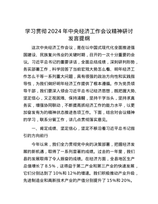 学习贯彻2024年中央经济工作会议精神研讨发言提纲.docx
