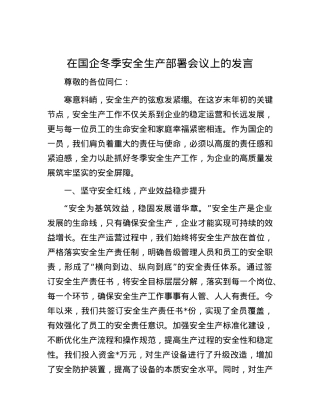 在国企冬季安全生产部署会议上的发言.docx