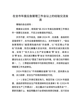 在全市年度应急管理工作会议上的经验交流发言.docx