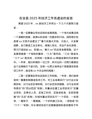 在全县2025年经济工作务虚会的发言.docx