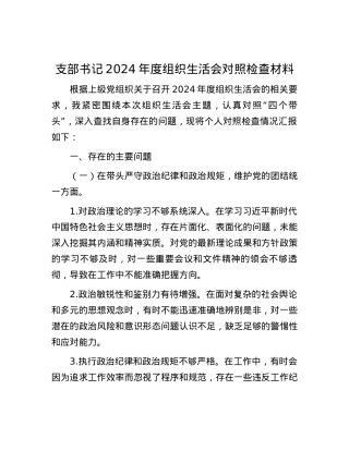 支部书记2024年度组织生活会对照检查材料.docx