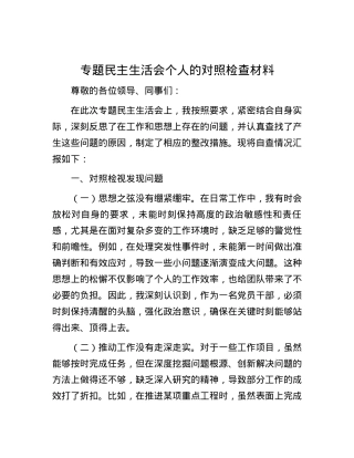 专题民主生活会个人的对照检查材料.docx