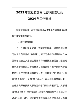 2023年度党支部书记述职报告以及2024年工作安排.docx