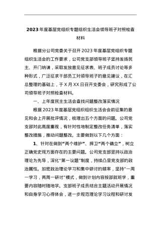 2023年度基层党组织专题组织生活会领导班子对照检查材料.docx